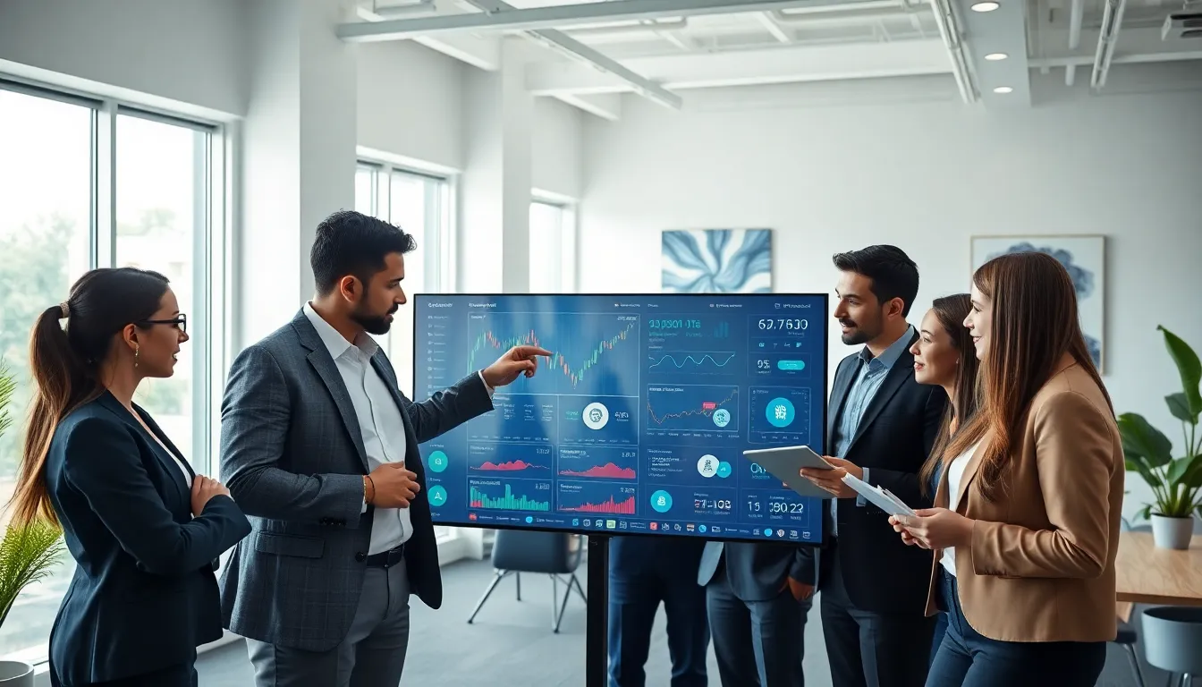 diverse team discussing cryptocurrency in a modern office.