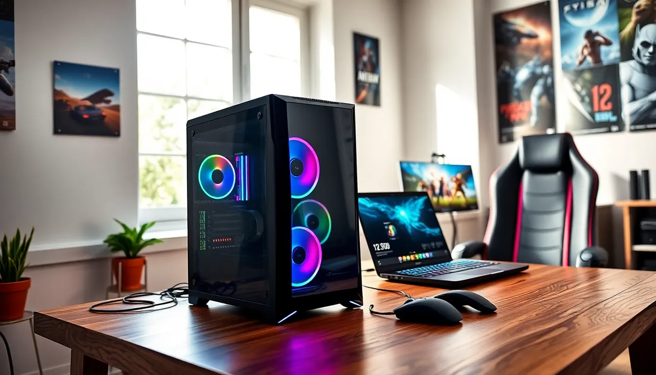 A modern transport gaming PC setup in a stylish gaming room.